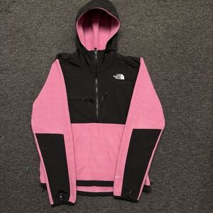 The North Face Denali Anorak Jacket Mens Size Small Pink Black Half Zip Hooded